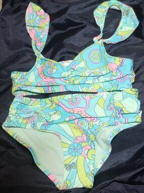 Sugar & Jade Girl’s Size M 10 Two Piece Swimsuit Paisley High Waist Bikini